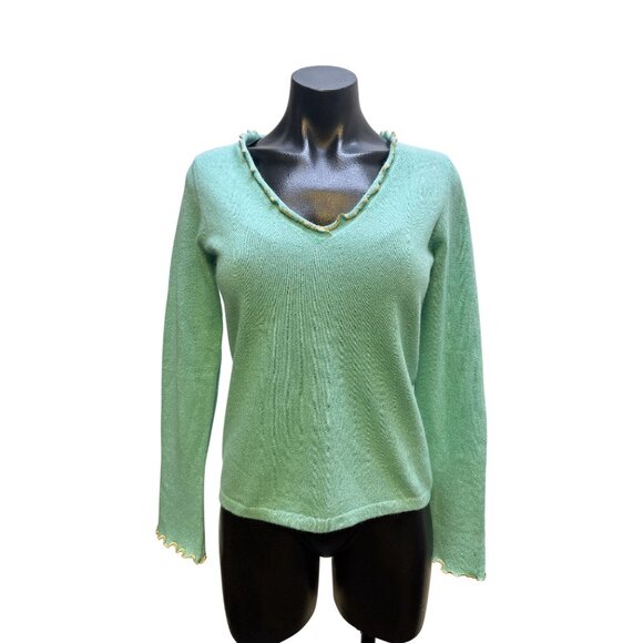Neiman Marcus Mint & Gold Cashmere Blend Sweater Size S - Picture 1 of 6